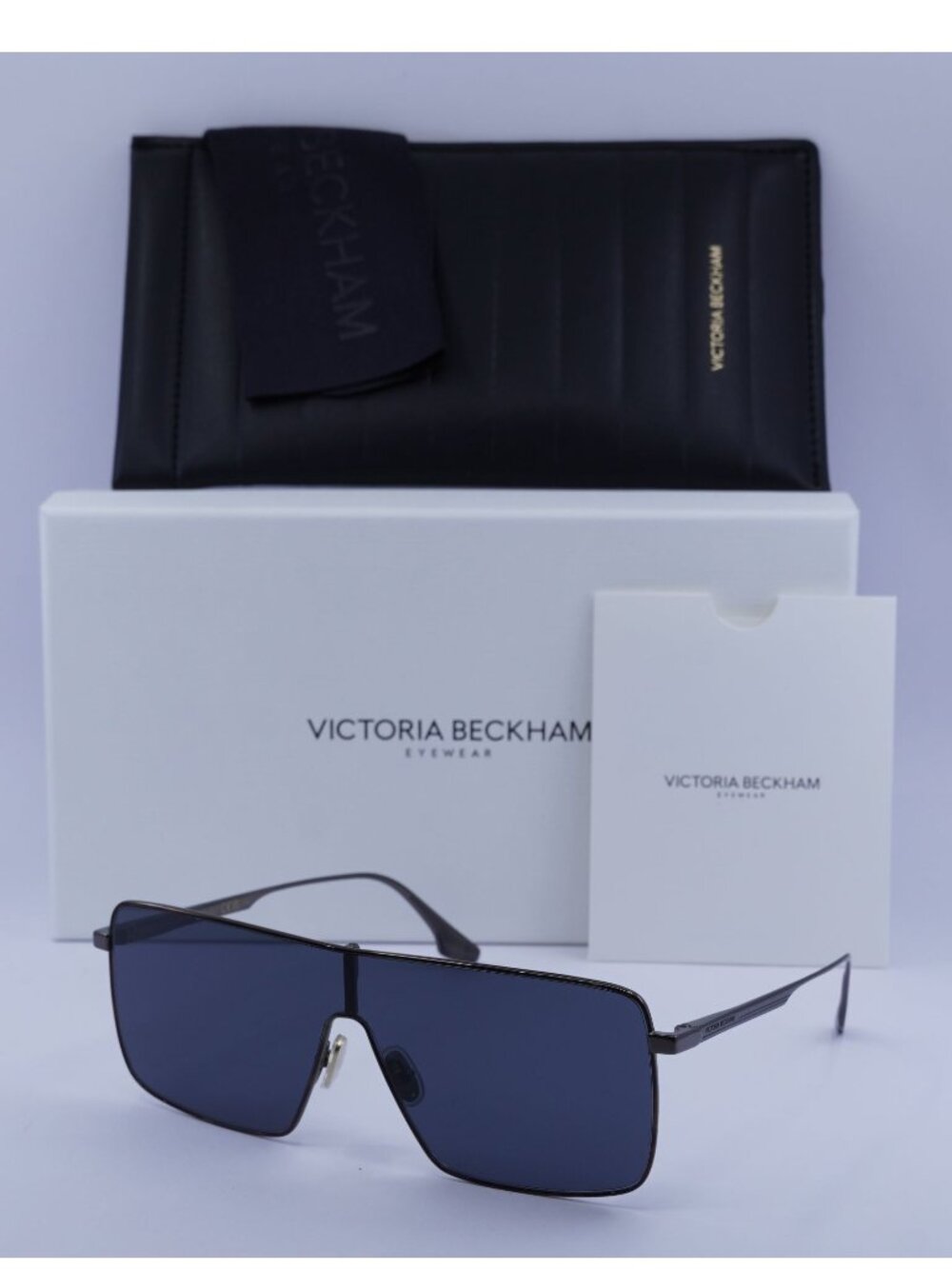 Victoria Beckham VB238S 041 Shield Sunglasses – Gunmetal/Blue